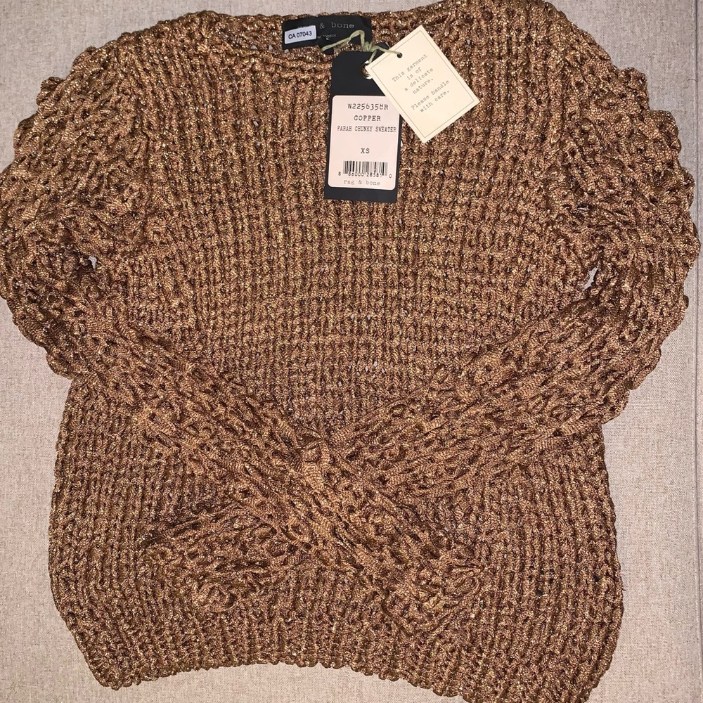 rag & bone Knit Crochet Metallic Sweater